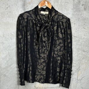 Vintage Nina Ricci Blouse Black and Gold Brocade Silk